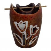 T.Concept Beyaz Gül Desenli Seramik Buhurdanlık Kahverengi 10866 - 3