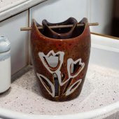 T.Concept Beyaz Gül Desenli Seramik Buhurdanlık Kahverengi 10866 - 4