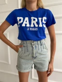 Kadın Basic Tişört Parıs Le Maraıs Baskılı Mavi thumbnail 2