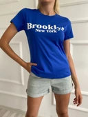 Kadın Basic Tişört Brooklyn New York Baskılı Mavi thumbnail 1