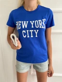 Kadın Basic Tişört New York City Baskılı Mavi thumbnail 2