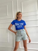 Kadın Basic Tişört New York City Baskılı Mavi thumbnail 3
