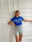 Kadın Basic Tişört New York City Baskılı Mavi thumbnail 4