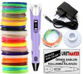 MOR Renk 3D Pen Kalem Yazıcı ve 50 metre PLA Filament (10 renk x 5 metre) - 1