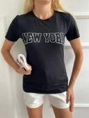 Kadın Basic Tişört New York Baskılı Siyah thumbnail 2