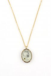 Prehnite Doğal Taş Gold Renkli Kolye - 1