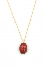 Red Jasper Doğal Taş Gold Renkli Kolye - 1