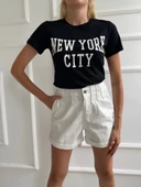 Kadın Basic Tişört Newyork City Baskılı Siyah thumbnail 3