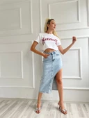 Kadın Basic Tişört Harvard Baskılı Beyaz thumbnail 2