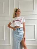 Kadın Basic Tişört Harvard Baskılı Beyaz thumbnail 1