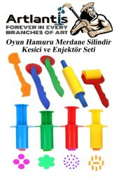 Oyun Hamuru Kalıbı Merdane Silindir Kesici ve Enjektör Seti 9 Parça 1 Paket Okul Kreş Ana Sınıfı Etkinlik Okul Öncesi - 1