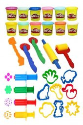 12 Renk Oyun Hamuru Kalıbı Merdane Silindir Kesici Şekiller ve Enjektör Seti 29 Parça 1 Paket Okul Kreş Ana Sınıfı Etkinlik Okul Öncesi - 1