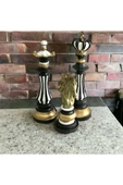 Siyah Beyaz Çizgili Gold 3lü Satranç Biblo - 1