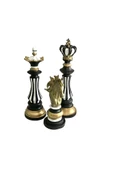 Siyah Beyaz Çizgili Gold 3lü Satranç Biblo - 3
