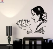 Oturma Odası, Yatak Odası Duvar Sticker Hindistan Kadın Yüzü Lotus Çiçeği Hinduizm Çıkartmaları - 1