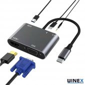 Global 5in1 Type-C Hub Port Adaptör HDMI VGA USB AUX 100W PD Girişli WNE0061 - 2