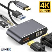 Global 5in1 Type-C Hub Port Adaptör HDMI VGA USB AUX 100W PD Girişli WNE0061 - 3