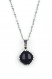 Obsidyen Doğal Taş Gümüş Renkli Kolye thumbnail 1