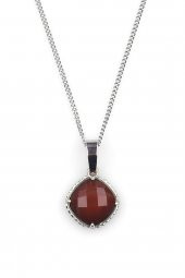 Kahverengi Akik Doğal Taş Gümüş Renkli Kolye thumbnail 1