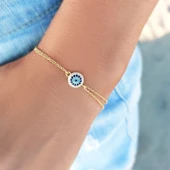 Vaoov 925 Ayar Gümüş Gold Nazar Bileklik thumbnail 1