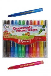 12 Renk Çevirmeli Mum Boya 1 Paket 12 Li Mumboya Çevirmeli Kısa Boy Okul Kreş Ana Sınıfı Okul Öncesi - 1