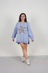 Truva Xxl Büyük Beden Droplu Yıldızlı  Sweat Mavi S006 - 4