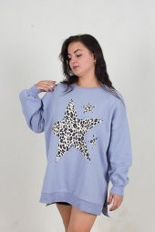 Truva Xxl Büyük Beden Droplu Yıldızlı  Sweat Mavi S006 - 5