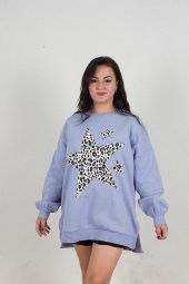 Truva Xxl Büyük Beden Droplu Yıldızlı  Sweat Mavi S006 - 6