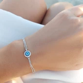 Vaoov 925 Ayar Gümüş Rodyumlu Nazar Bileklik thumbnail 4