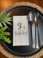Gümüş Yaldızlı Beyaz Üç Yaş Bırthday Garson Katlama Peçete 16 lı - 1