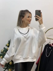 Yarasa Kol Kolyeli İçi Şardonlu Sweatshirt - 2