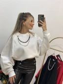 Yarasa Kol Kolyeli İçi Şardonlu Sweatshirt - 5