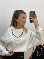 Yarasa Kol Kolyeli İçi Şardonlu Sweatshirt - 3