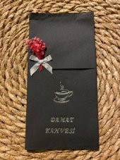 Gümüş Yaldızlı Siyah Çiçekli Damat Kahvesi Cepli Peçete - 1