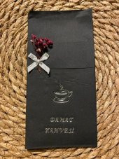 Gümüş Yaldızlı Siyah Çiçekli Damat Kahvesi Cepli Peçete - 2