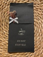 Gümüş Yaldızlı Siyah Çiçekli Damat Kahvesi Cepli Peçete - 5