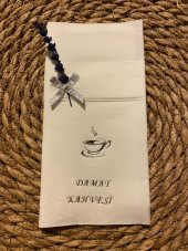 Gümüş Yaldızlı Beyaz Çiçekli Damat Kahvesi Cepli Peçete - 1