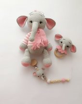 Sevimli Fil Yeni Doğan Seti Amigurumi Organik Oyuncak - 1