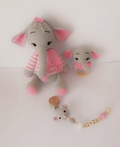 Sevimli Fil Yeni Doğan Seti Amigurumi Organik Oyuncak - 2