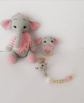 Sevimli Fil Yeni Doğan Seti Amigurumi Organik Oyuncak - 3