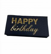 Gold Yaldızlı Siyah Happy Bırthday Garson Peçete - 1
