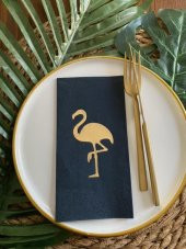 Gold Yaldızlı Siyah Flamingo Peçete - 1