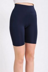 Kadın Lacivert İnce Kemer Yüksel Bel Toparlayıcı Spor Biker Şort Tayt - 1