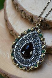 STONEAGE JEWELLERY Bordo Kristal Taşlı Bayan Kolye thumbnail 1