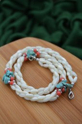 STONEAGE Bayan Kolye Sedef Mercan ve Turkuaz Doğal Taş El Yapımı Özel Tasarım thumbnail 1