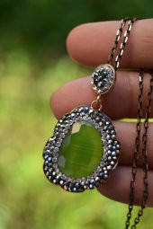 STONEAGE JEWELLERY Bayan Kolye Kedi Gözü Fıstık Yeşili thumbnail 1