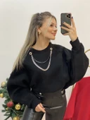 Yarasa Kol Kolyeli İçi Şardonlu Sweatshirt - 1