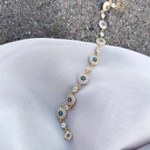 Vaoov 925 Ayar Gümüş Gold Çoklu Nazar Bileklik thumbnail 2