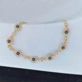 Vaoov 925 Ayar Gümüş Gold Çoklu Nazar Bileklik thumbnail 4