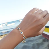 Vaoov 925 Ayar Gümüş Gold Çoklu Nazar Bileklik thumbnail 1